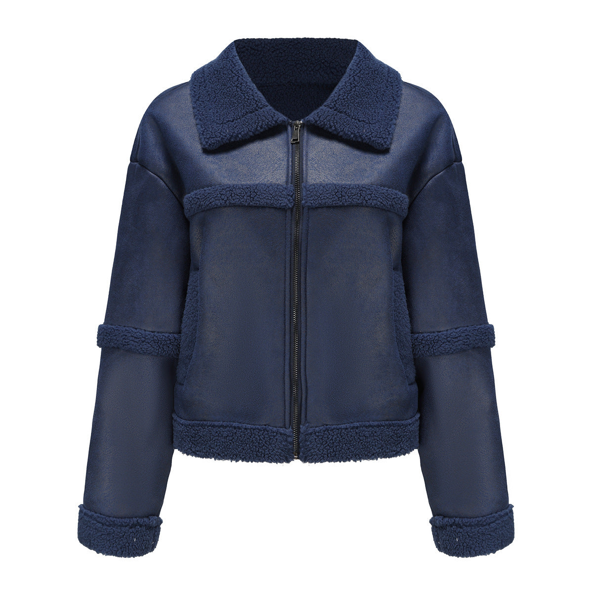 Women's Fashionable Warm Fleece Leather Jacket