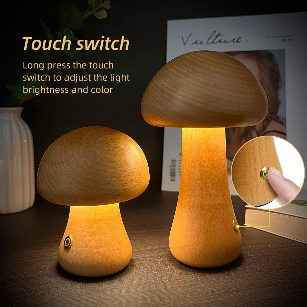 INS Wooden Cute Mushroom LED Light Lamp