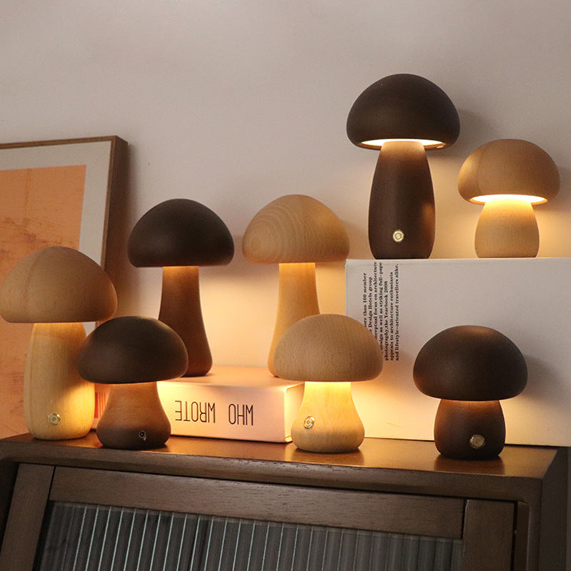 INS Wooden Cute Mushroom LED Light Lamp