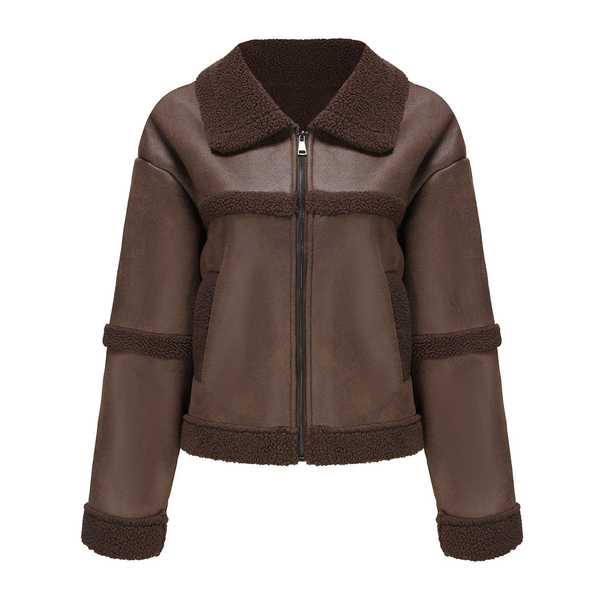 Women's Fashionable Warm Fleece Leather Jacket